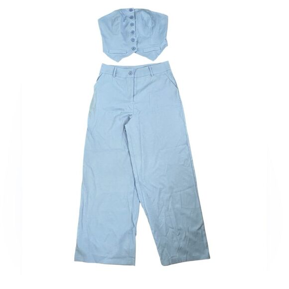 Pants - NIP Light Blue Strapless Smocked Top With Wide Leg Pant Set Size M